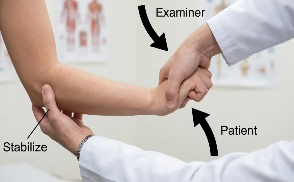 Cozen’s test for lateral epicondylitis (tennis elbow) during resisted wrist extension