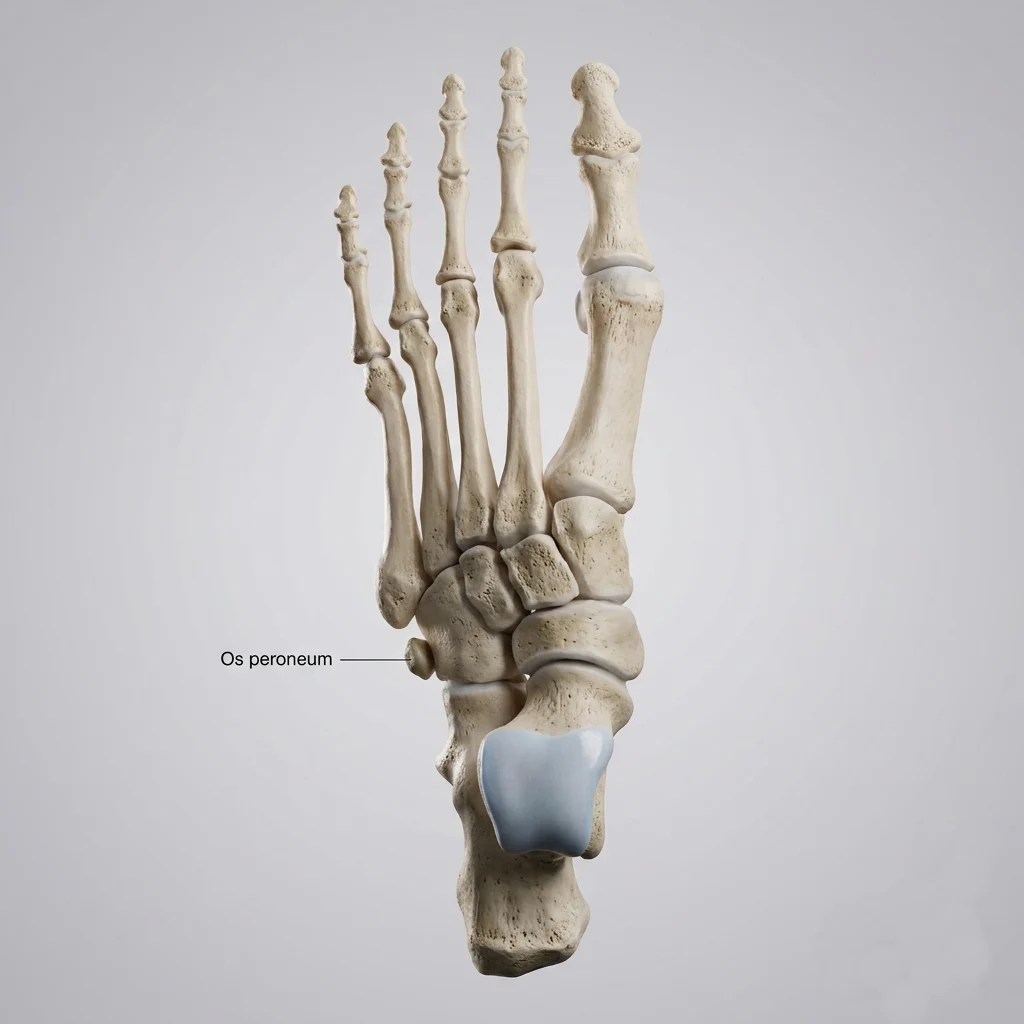 Os peroneum visible on the lateral side of the foot adjacent to the cuboid bone