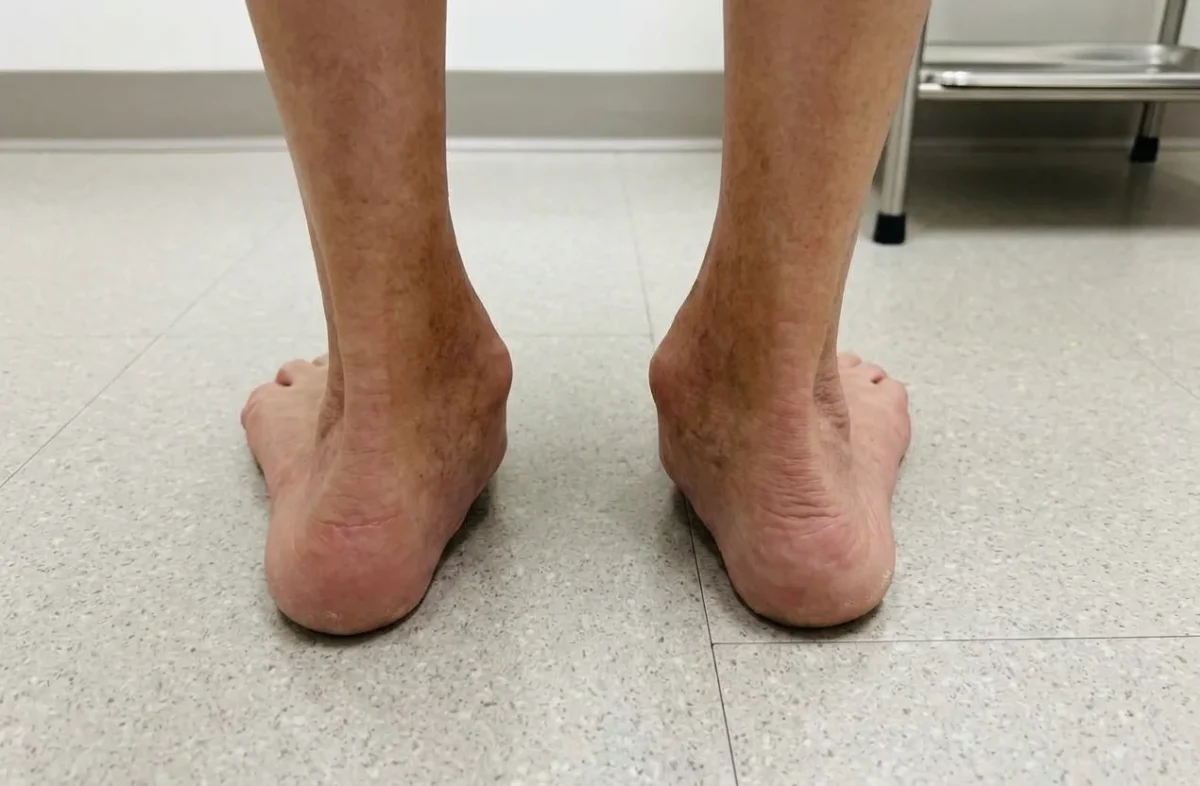 Too many toes sign in posterior tibial tendon dysfunction, showing forefoot abduction and multiple toes visible from behind.